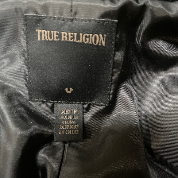 True Religion Faux Fur Moto Jacket S Dark Navy Blue Gold Women’s Sz XS NWOT - Picture 6 of 11